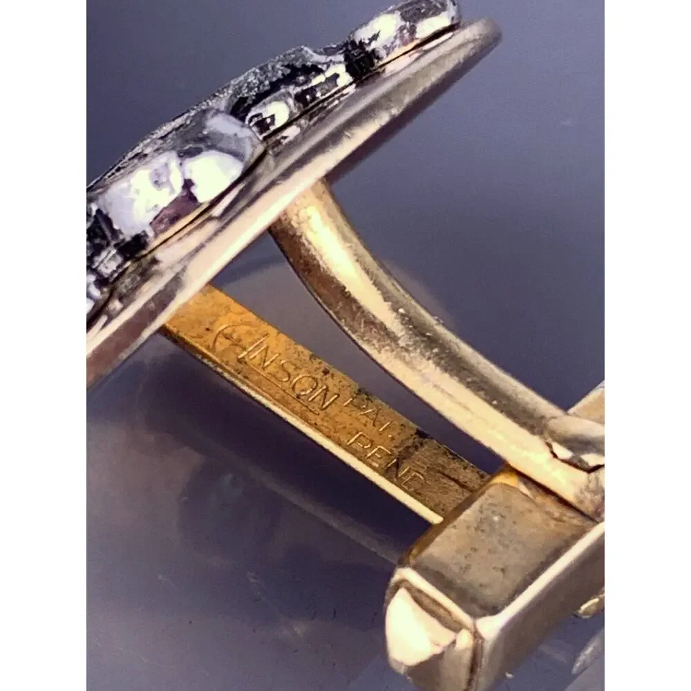 Antique Car Buggy Cufflinks Gold Silver Tone Convertible Oval Anson Vintage